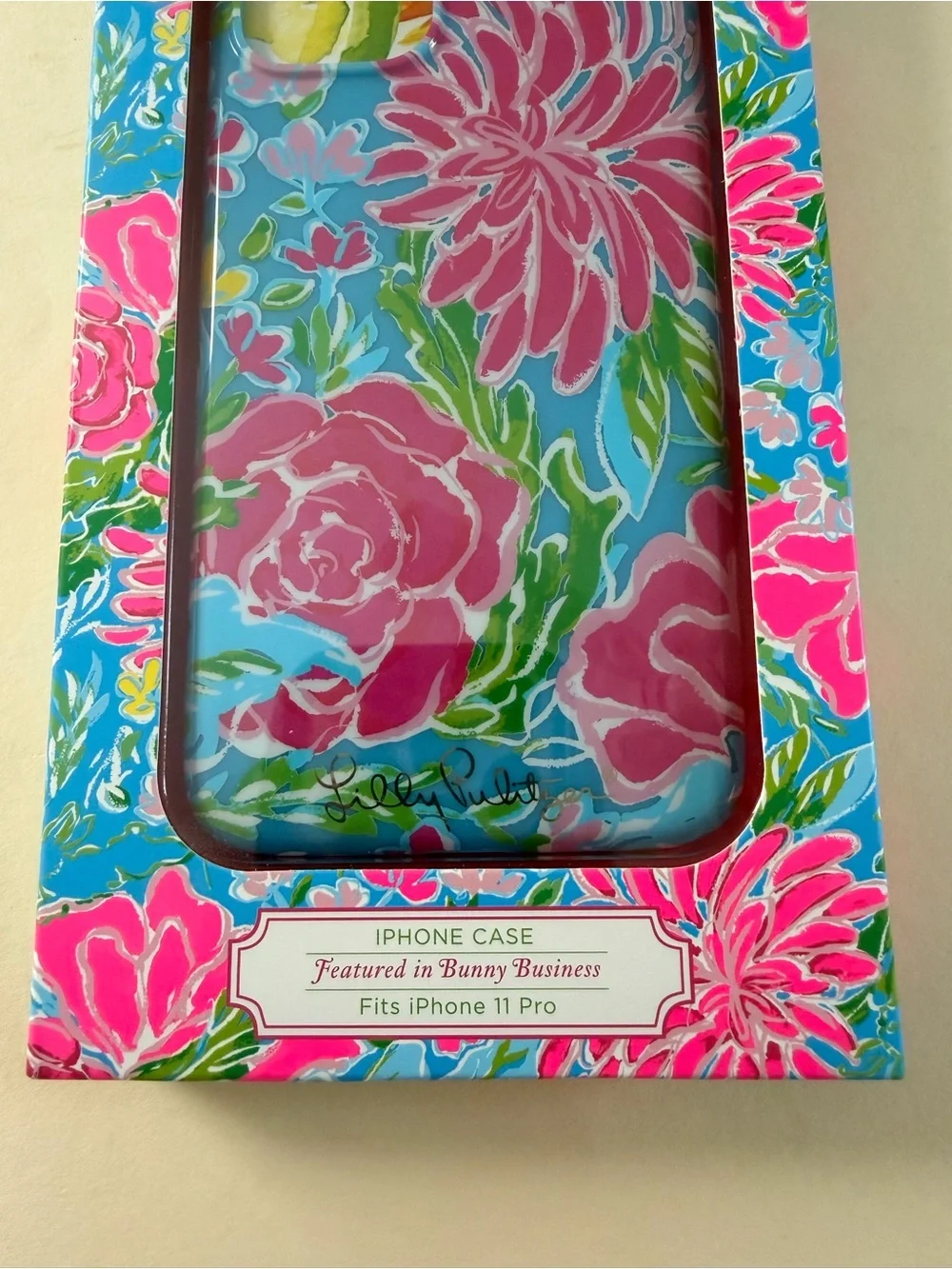 Lilly Pulitzer Pink Floral iPhone 11 Pro Protective Case with Blue Background